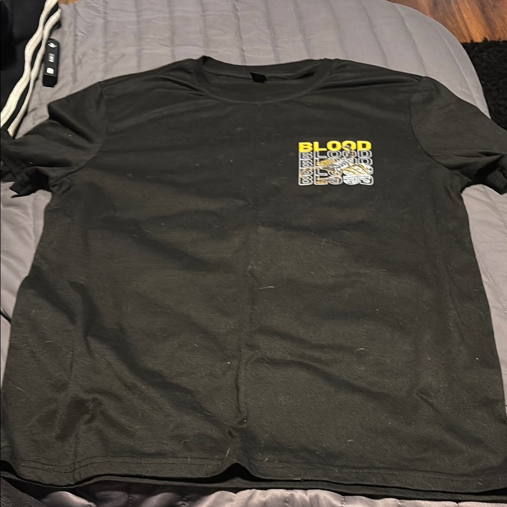 Black Graphic T-Shirt with Yellow and White Design